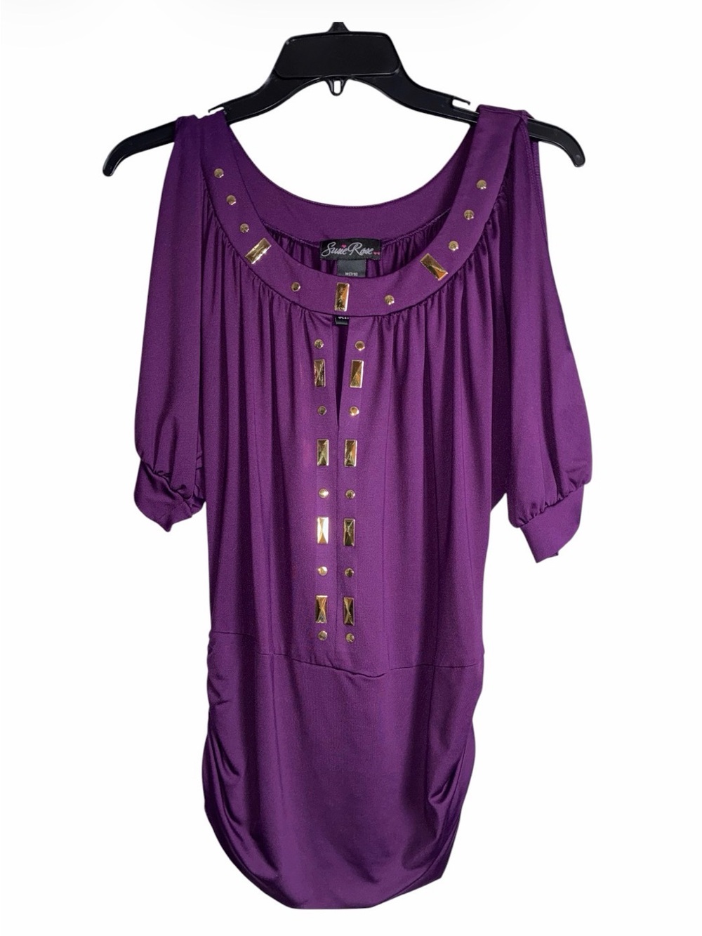 Purple Cold-Shoulder Tunic with Gold Accents